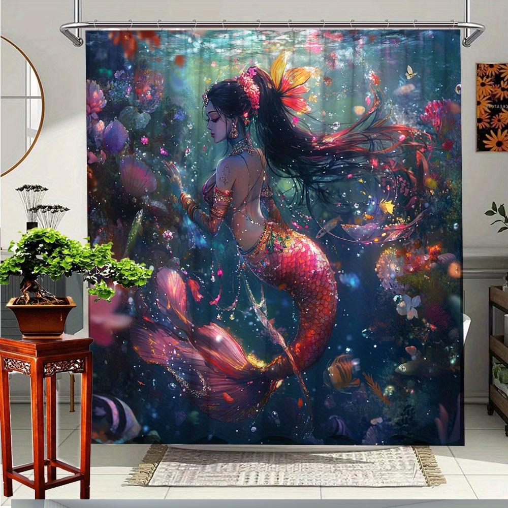 

Fairy Mermaid Print Waterproof Shower Curtain for Bathroom, Magical Ocean Life Design High-End Toilet Partition Curtain W90XH180cm