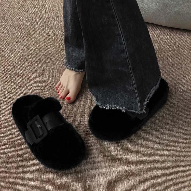 Dámské nadýchané pantofle s tlustou podrážkou pro nošení na podzim a zimu 2025 nové muffinové polopantofle špičkové bavlněné boty s krytou špičkou děti