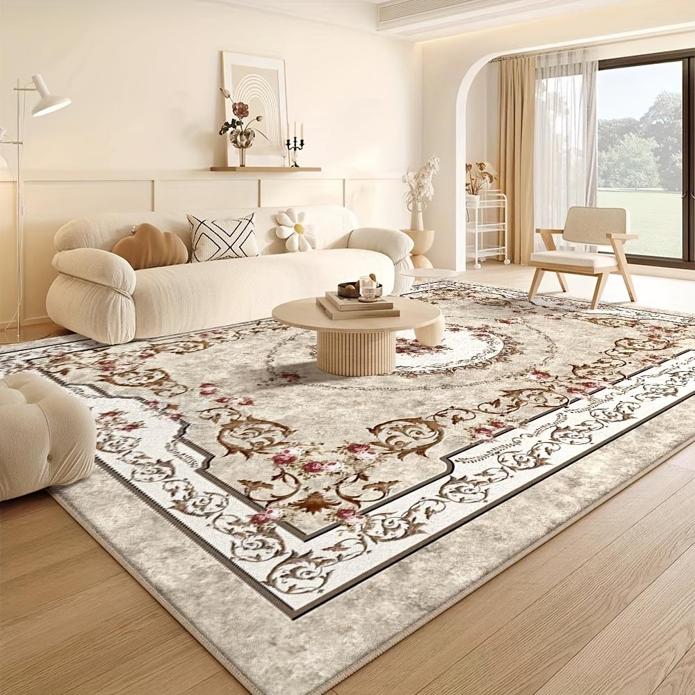 Qilu Luxury Large Rectangular Floor Mat - Heavyweight 850gsm Soft Plush in Beige and Tan, Modern Industrial Design, Beige/Brown/Black/White/Gold 160cm*200cm / 63Inch*79In