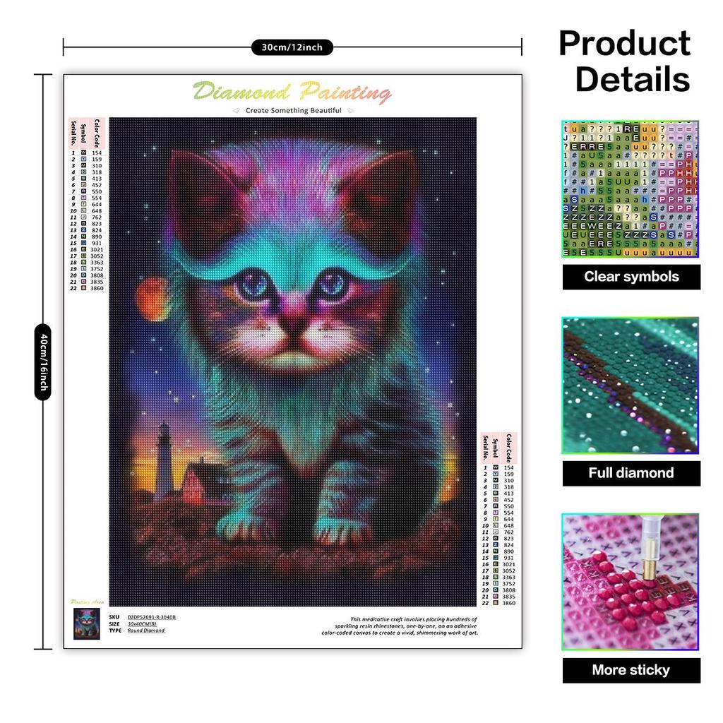 DIY Maľovanie plnými okrúhlymi diamantmi Zviera Mačka Mozaika Diamantová výšivka Obrázok z kamienkov Ručne vyrobená Domáca dekorácia 30x40cm/12x16palcov