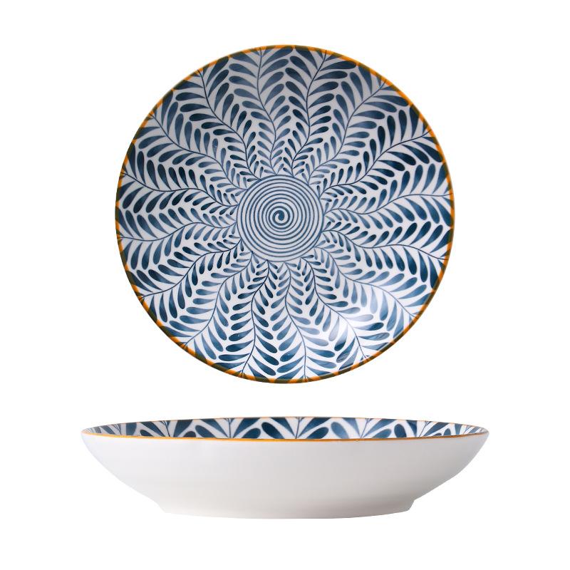 

Японская ретро-тарелка для ужина с керамическим принтом, круглая посуда с различными узорами, для домашнего ресторана, подогреваемые тарелки