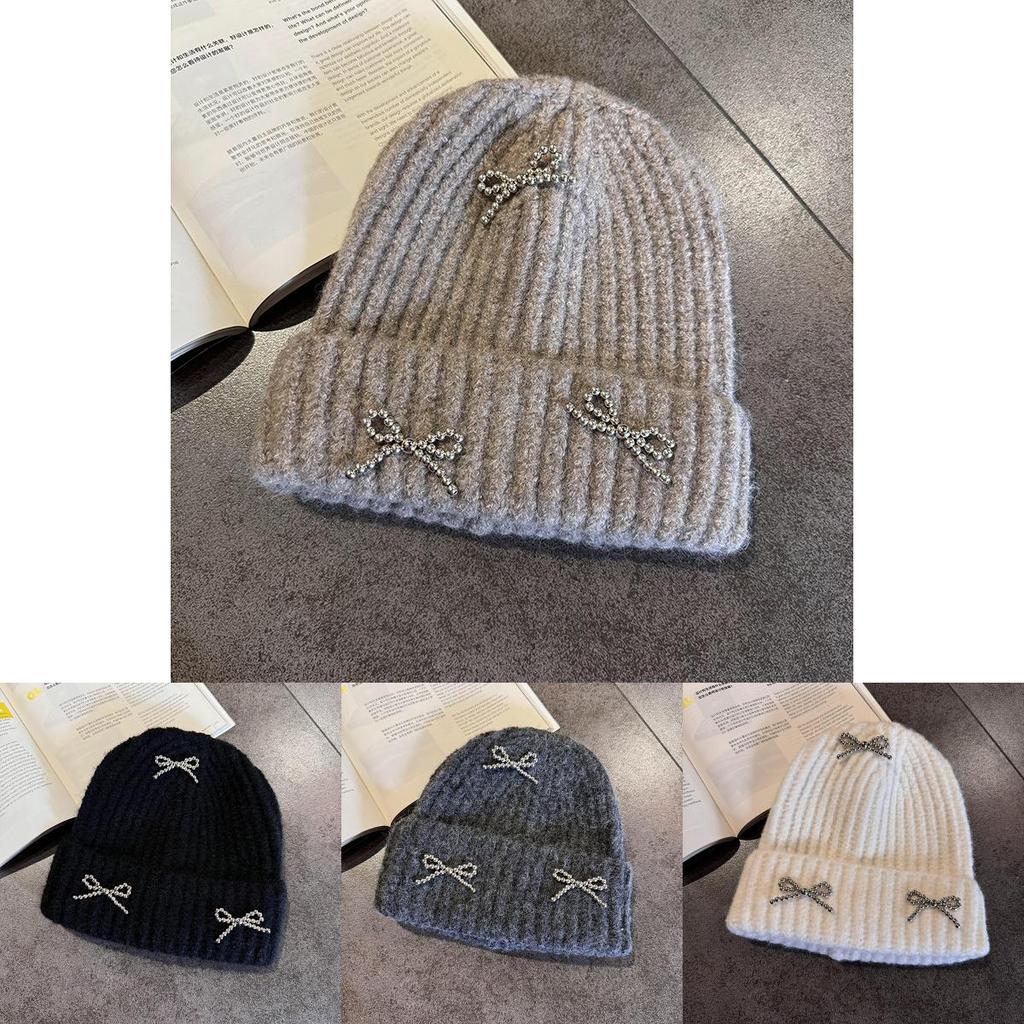 Wool Blend Knitted Hat With Bow Decor For Women Autumn Winter Fashion