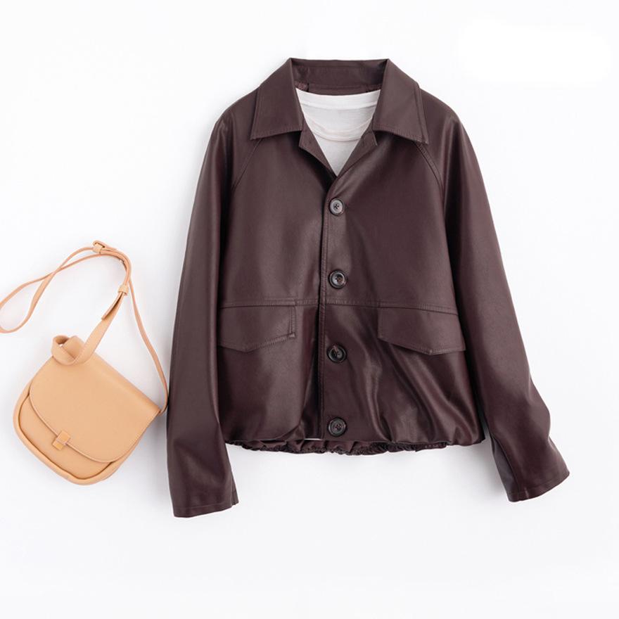 Leather jacket women's short spring new small design casual jacket top