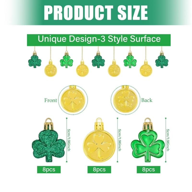 Patrick's Day Shamrocks Ornament,Good Luck Clovers Hanging Baubles Trefoil Pendants Decoration for Keyring Tree Shelf