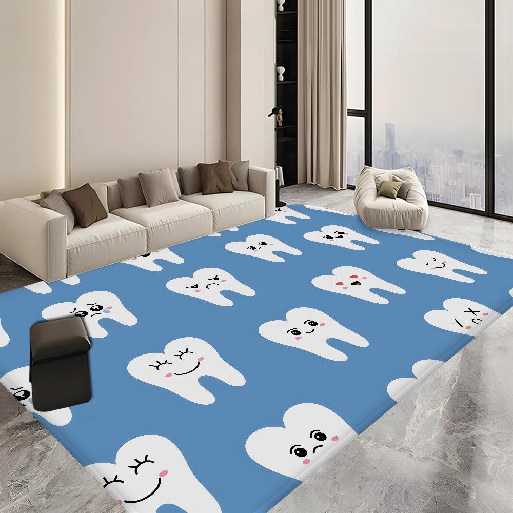 Cartoon Teeth Expressive Fun Oral Care Dental Theme Background Kids Room Dental Clinic Design Carpet Mat Rug Home Decoration