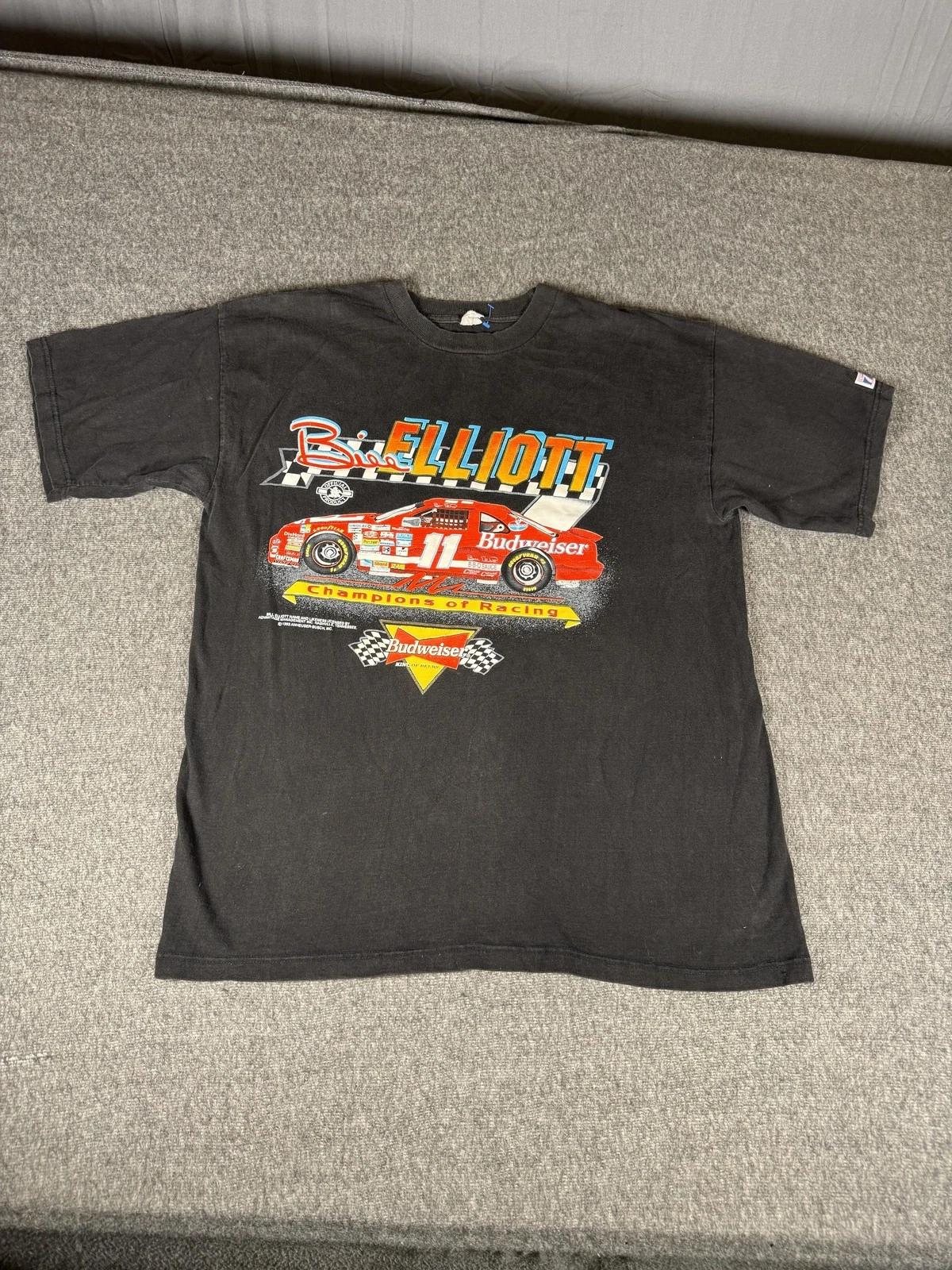 Vintage Bill Elliott Shirt Mens XL Black NASCAR Racing Logo 7 Budweiser 90s S