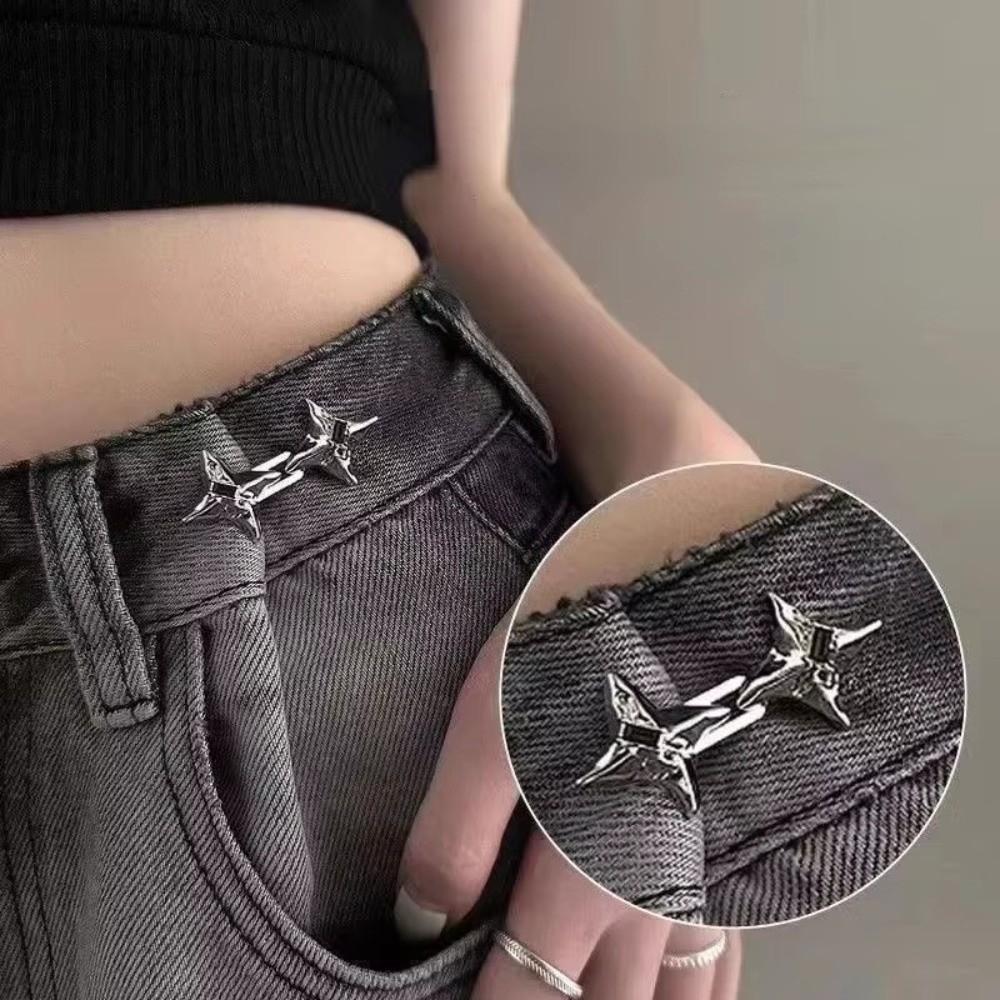 Four Pointed Star Jeans Buttons Adjustable Pants Pins Fashionable Belt Buckles  Scarf Fastening