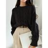 Casual simple knitted pullover autumn and winter women's twist loose round neck solid color versatile sweater women