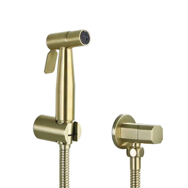 Brushed Gold Bidet Faucet Toilet Sprayer Douche Hygienic Shower Handheld Bidet Spray Shower Set Single Cold Water Tap