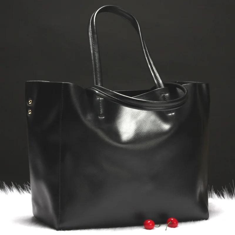 Women Bag  Genuine Leather Shoulder Bags Fashion Solid Soft Casual Tote Purses And Handbags High-capacity Euro-America Style