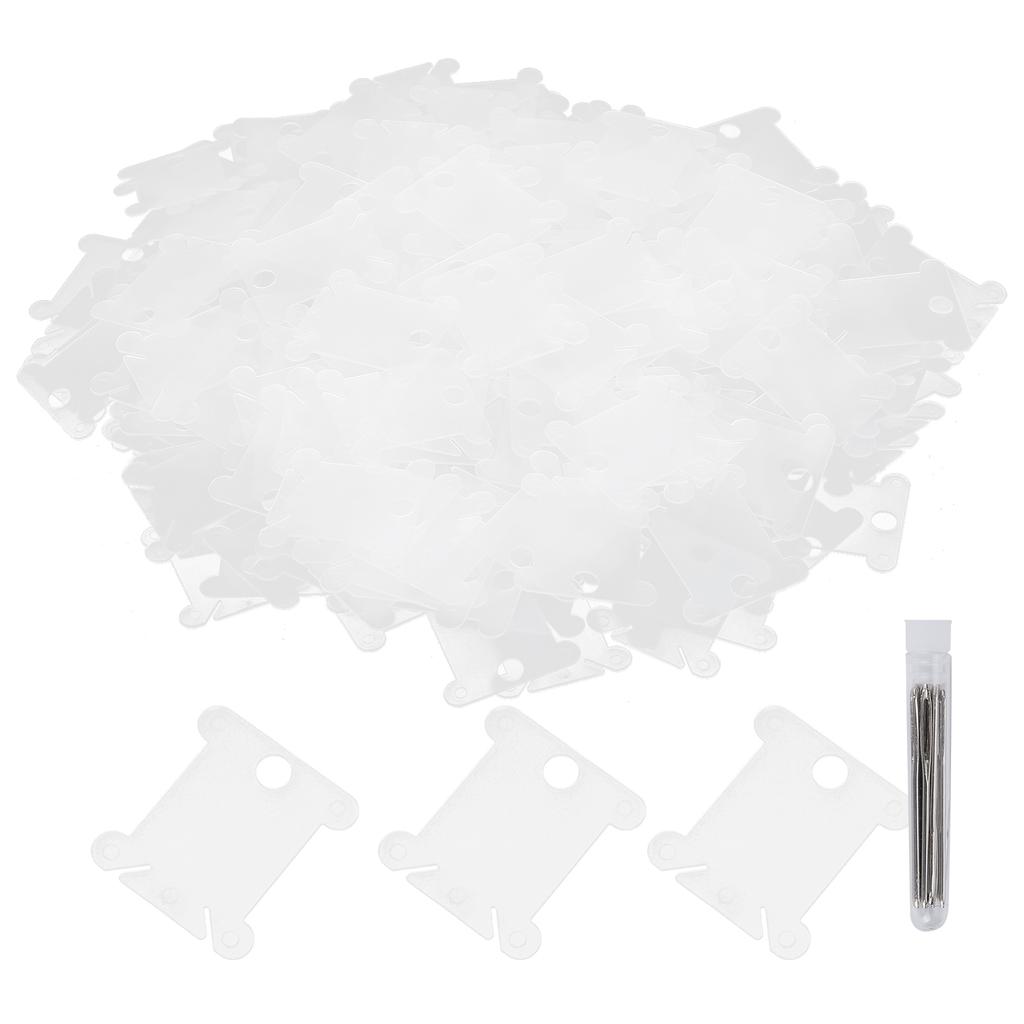 300Pcs Floss Bobbins Plastic Transparent Cross Stitch Winding Plate Embroidery Tools
