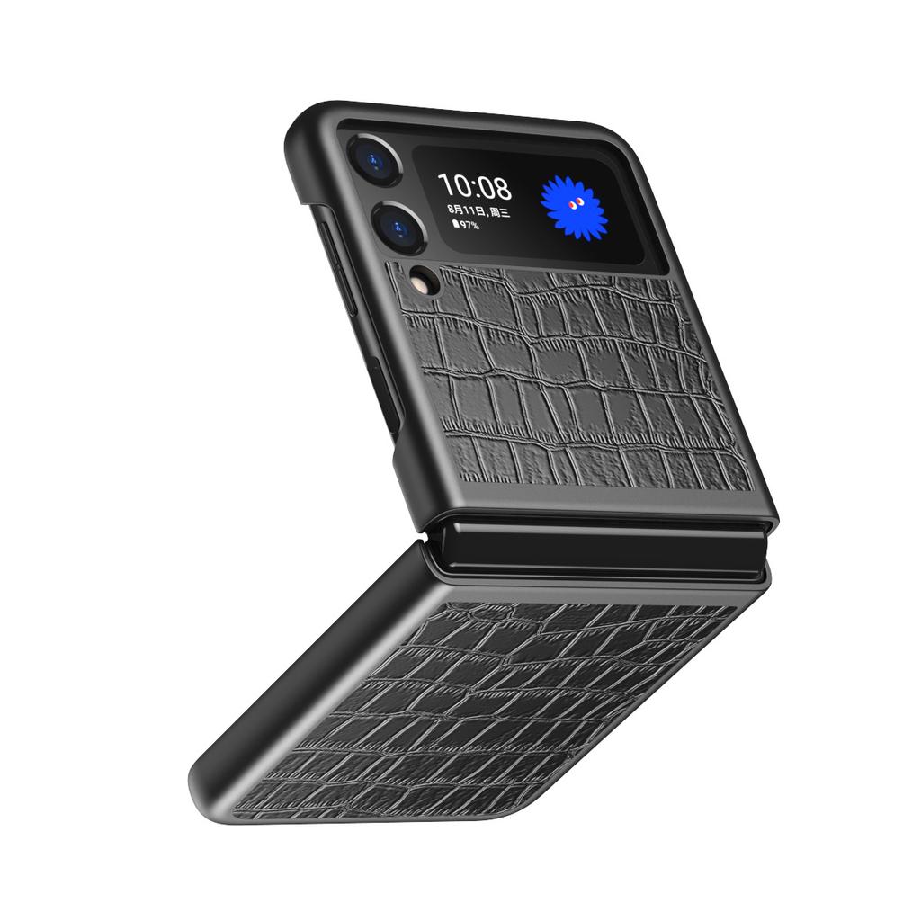 Applicable To Samsung ZFLIP7/6 Folding Screen Cross Pattern Feel Protective Case Zflip4 Lychee Pattern Mobile Phone Anti-drop Case