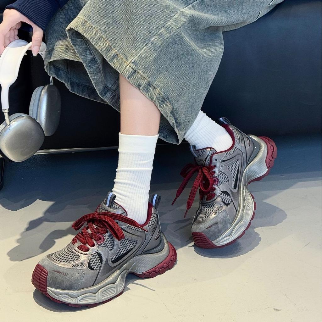 Platform Dad Shoes Women's 2025 Spring and Autumn New Retro Paris Ankara Red Old and Heightening Sneakers Trend