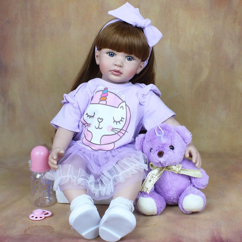 

BZDOLL 60 СМ М яка вінілова лялька Реборн з тканинним тілом 24 Дюйми Принцеса Малюк Довге Волосся Бебе Мила Дитина Подарунок на День Народження Іграшка для гри в будиночок cloth body doll