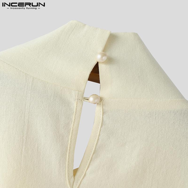 INCERUN Men High Swing Collar Short Sleeve Cotton Casual T-shirts Tops