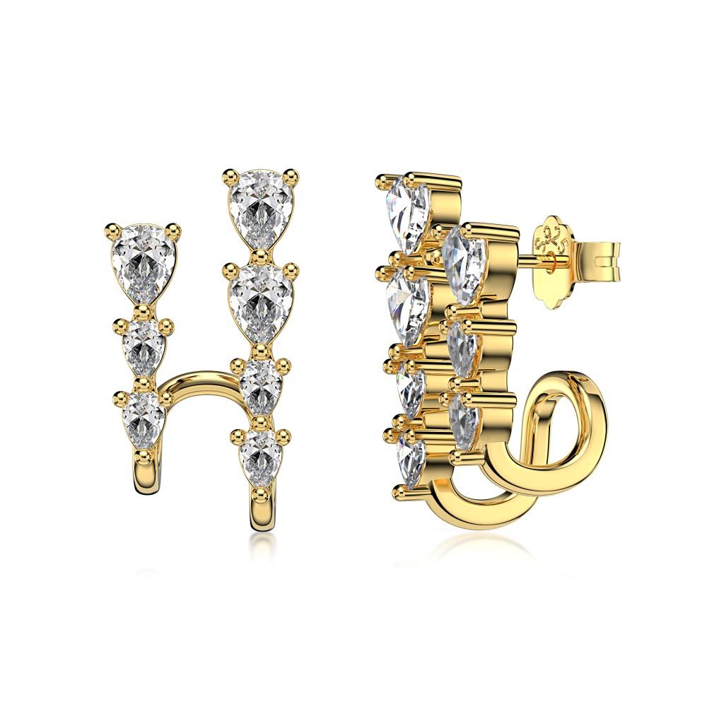 Dylam Luxury Geometric S925 Silver Jewelry 18K Gold Plated Earring Cz Zirconia Double Layer Hoops Hook Stud Earrings for Women