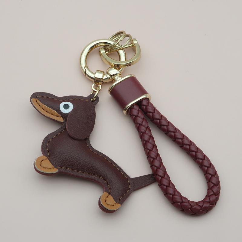 Adorable Sausage Dog Car Keychain PU Leather Cartoon Pendant Unique Puppy Lover Gift