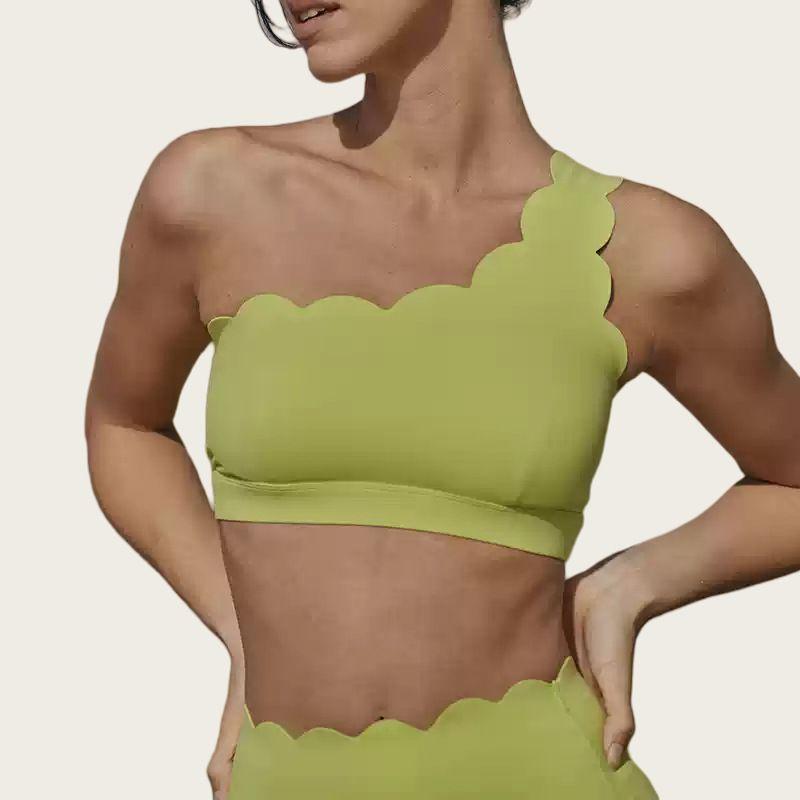 

[Petal Series] Dopamine Oblique Shoulder Lace Profile Pilates Sports Tops Beauty Back Lace Yoga Vest Lime [lace vest]] M (52.50 kg-57.50 kg