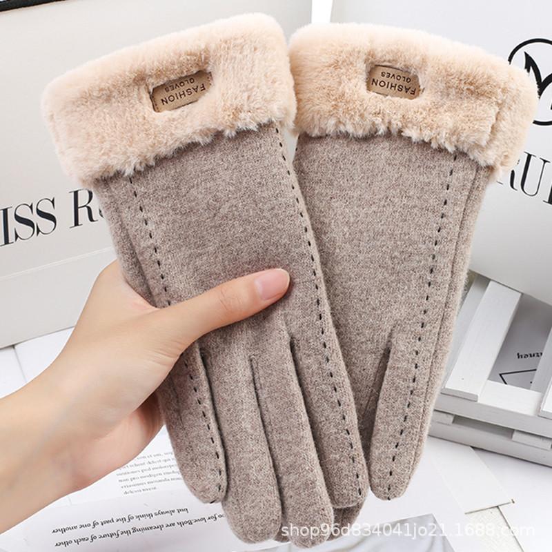 

Cashmere gloves women s autumn and winter Korean version fleece thickened to keep warm one size fits all чорний
