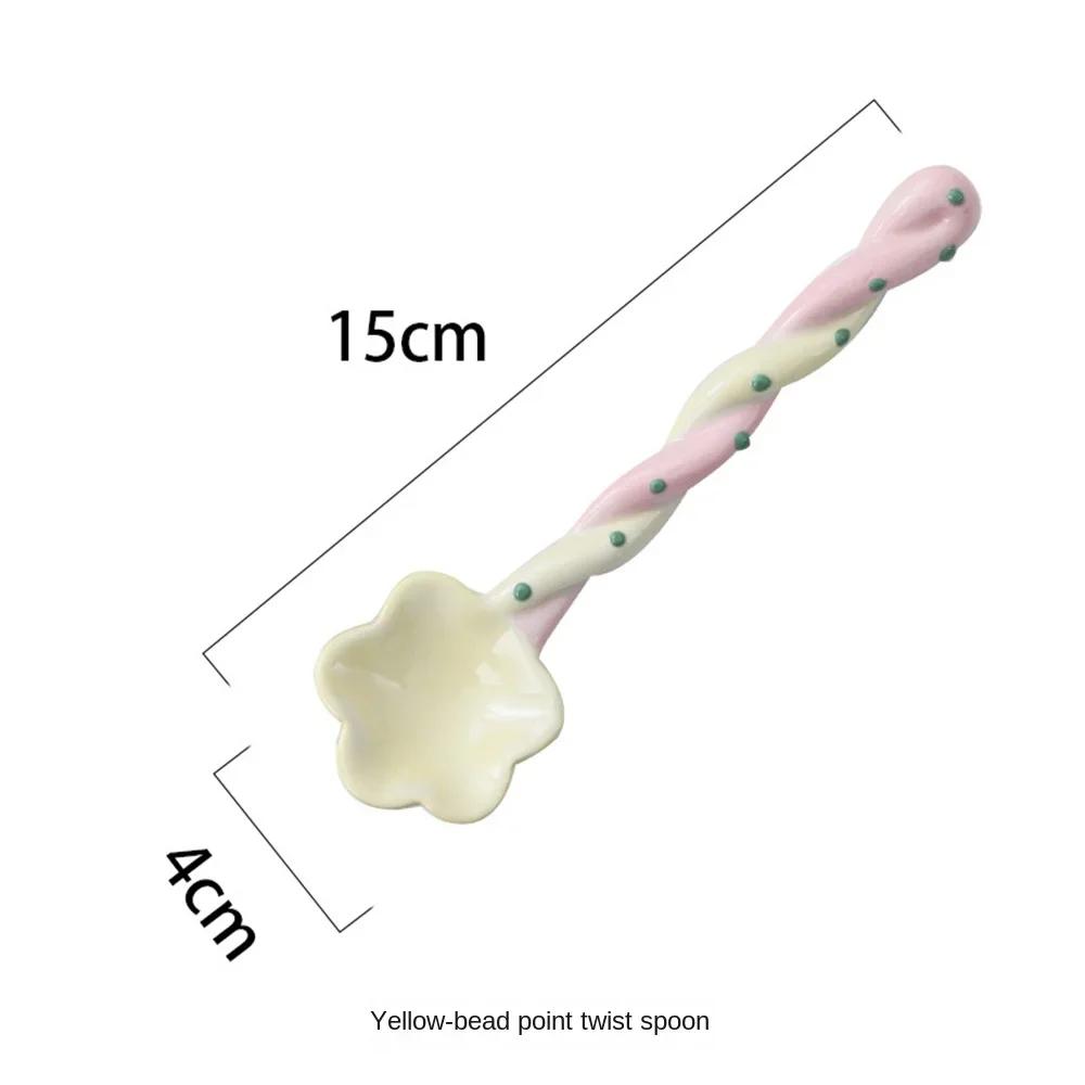 

Korean Hand Painted Ceramic Long Handle Spoon Ice Cream Dessert Spoon Kitchen Tableware Accessories