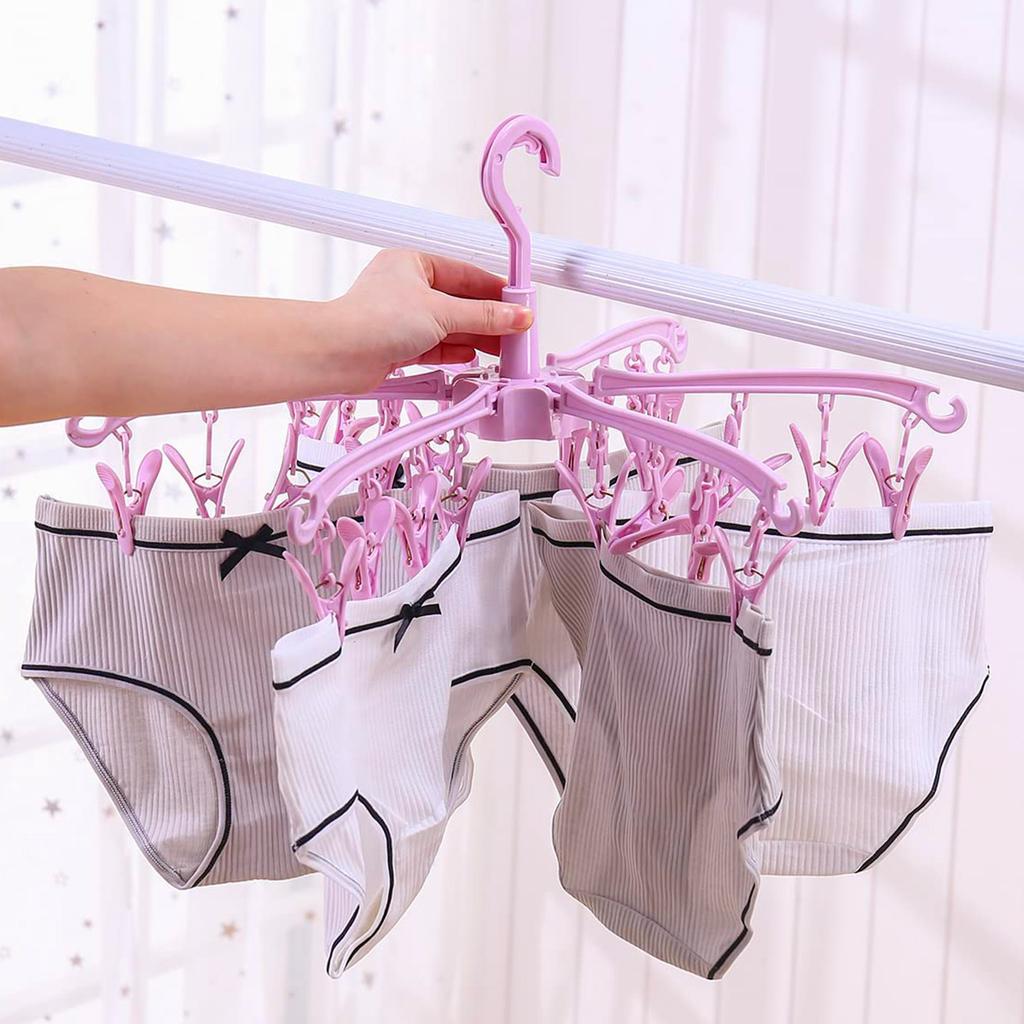 24 Clips Folding Clothes Dryer Rotatable Hanger Windproof Socks Underwear Drying Rack Home Storage Laundry Rack New Dropshipping