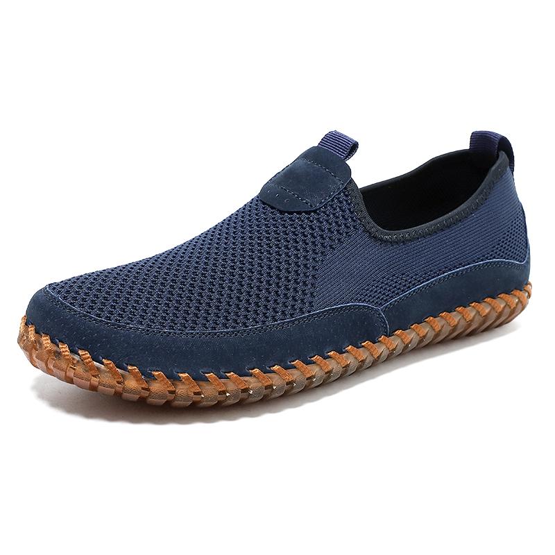 Fashion Men Comfortable And Casual Loafers Breathable Knitted Fabric Anti-Slip Outdoor Walking Shoe Soft-Soled Lightweight Driving Shoes