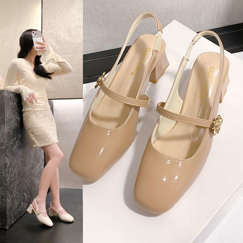 2025 New Summer High Heels Sandals Women Square Head Shoes Women Fashion Open Toe Buckle Sandals Casual Square Heel Female Shoes