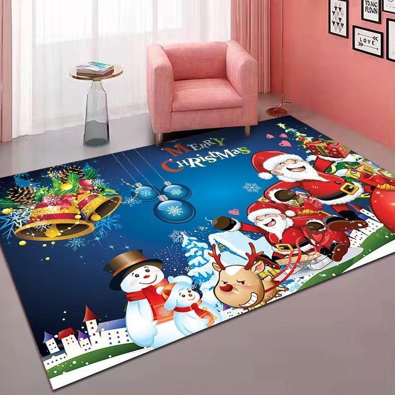 VIKAMA Christmas Rectangle Area Rug Soft Santa Sleigh Reindeer Moon Print Non Slip Mat For Living Room Sofa Side Xmas Home Decor