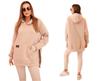 Beżowy Komplet Bluza Oversize Z Kapturem + Legginsy