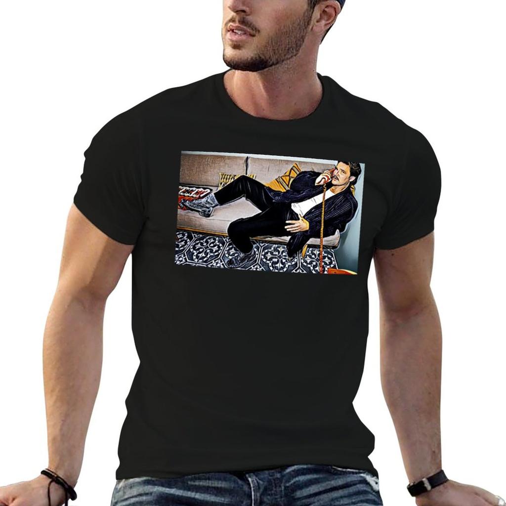 Pedro Pascal Is Calling You Digital Paint Art Tshirt Casual Lightweight Short Sleeve Top