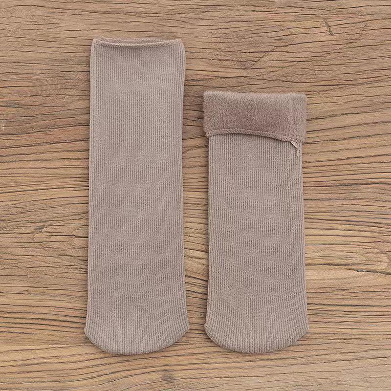 Unisex Warm Faux Cashmere Mid-Calf Socks - Velvet Thickened, Vertical Stripe, Solid Color for Autumn/Winter