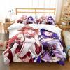 Genshin Impact Raiden Shogun Bettwäsche-Set Bedrucktes Bettset mit Kissenbezug Bettdeckenbezug Weich Queen King Size Bettwäsche Zuhause