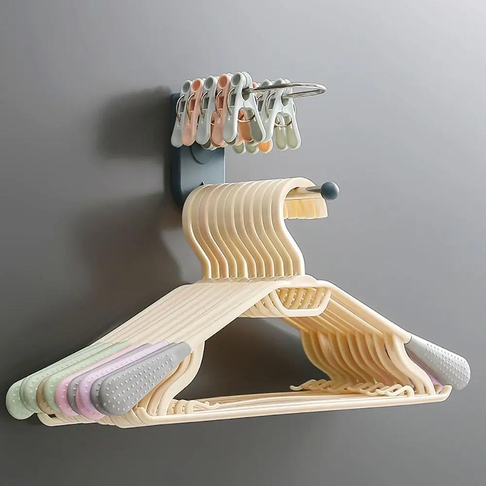 Wall Mounted Hanger Storage Rack Waterproof Punch-Free Hanger Organizer Moisture-proof ABS+Stainless Steel Clothespin Collector