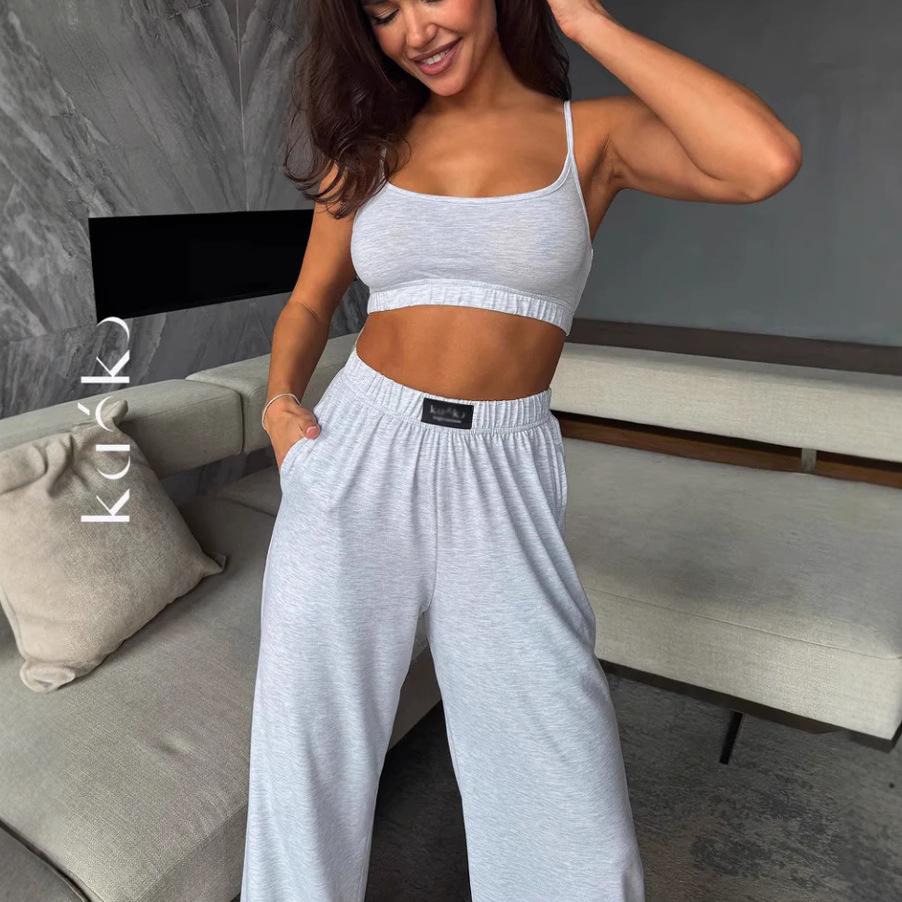 Trendy Women's Two-Piece Sling Vest & Wide-Leg Pants Set
