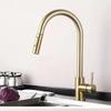 Brushed Gold 304 Stainless Steel Pull-Out Kitchen Faucet - Lead-Free, Hot/Cold Water Sink Faucet