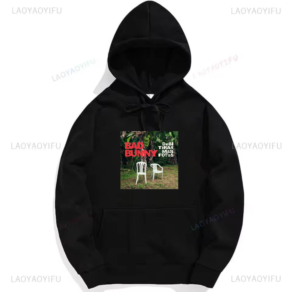 Bad Bunny Debi Tirar Mas Fotos Frog Graphic Sweatshirt Fashion Hip-hop Hoodie Woman Man Black Puerto Rico Drop Shoulder Pullover