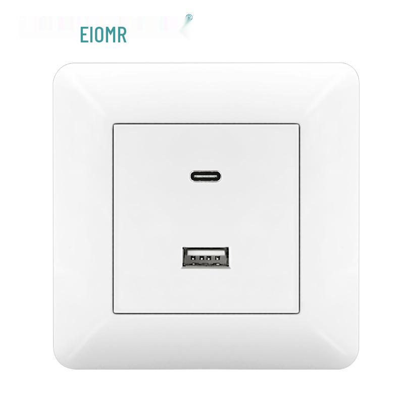 Curved White European Standard Socket Panel with Double USB & Type C, German Switch, Concealed Installation