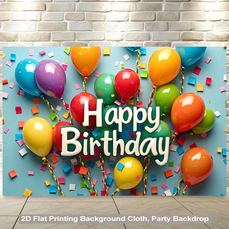 

2D Colorful Party Backdrop, Rainbow Balloons & Confetti for Birthday Photoshoot 47.2x31.5inch/120*80cm