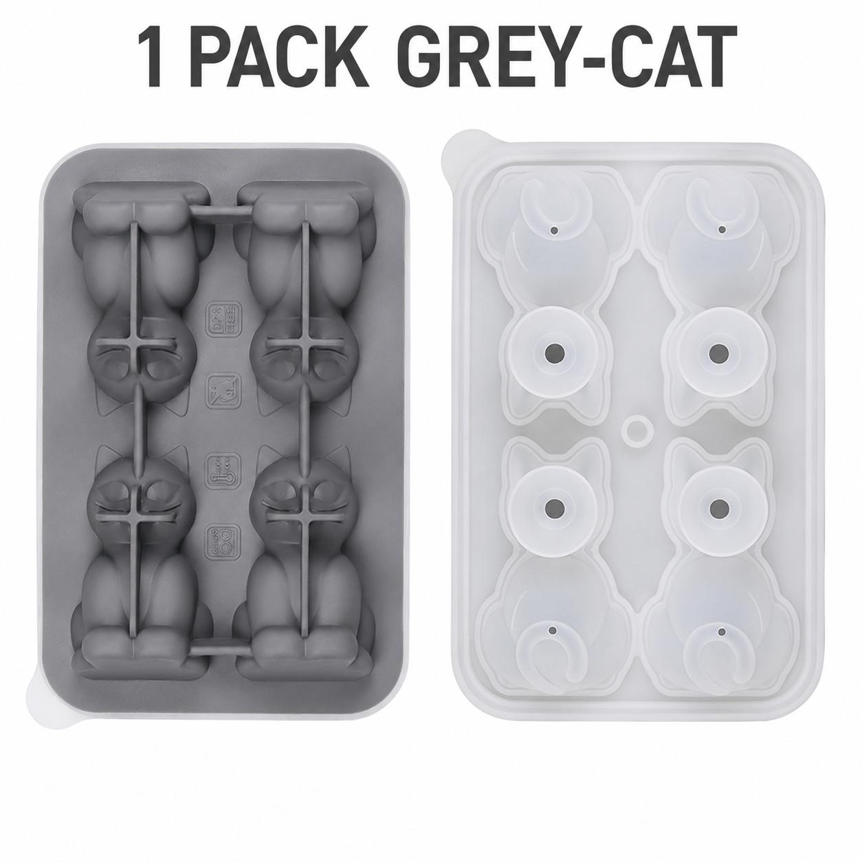 4 Cavity Cat Shape Ice Cube Tray Whiskey Bourbon Silicone Ice Cube Mold Easy Release Cute Animal Shape Ice Cube Tray with Funnel