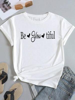(Asian Size) Letter Trend 90s Women Short Sleeve Fashion Tee Top Clothing Print Lady Casual Tshirt Female Graphic T-shirts