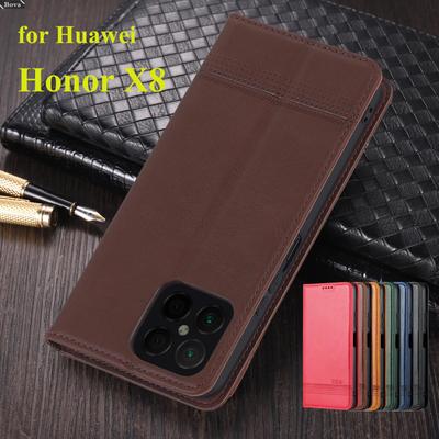 Deluxe Magnetic Adsorption Pu Leather Fitted Case for Huawei Honor X8 (4G 6.7") Flip Cover Protective Case Fundas Coque