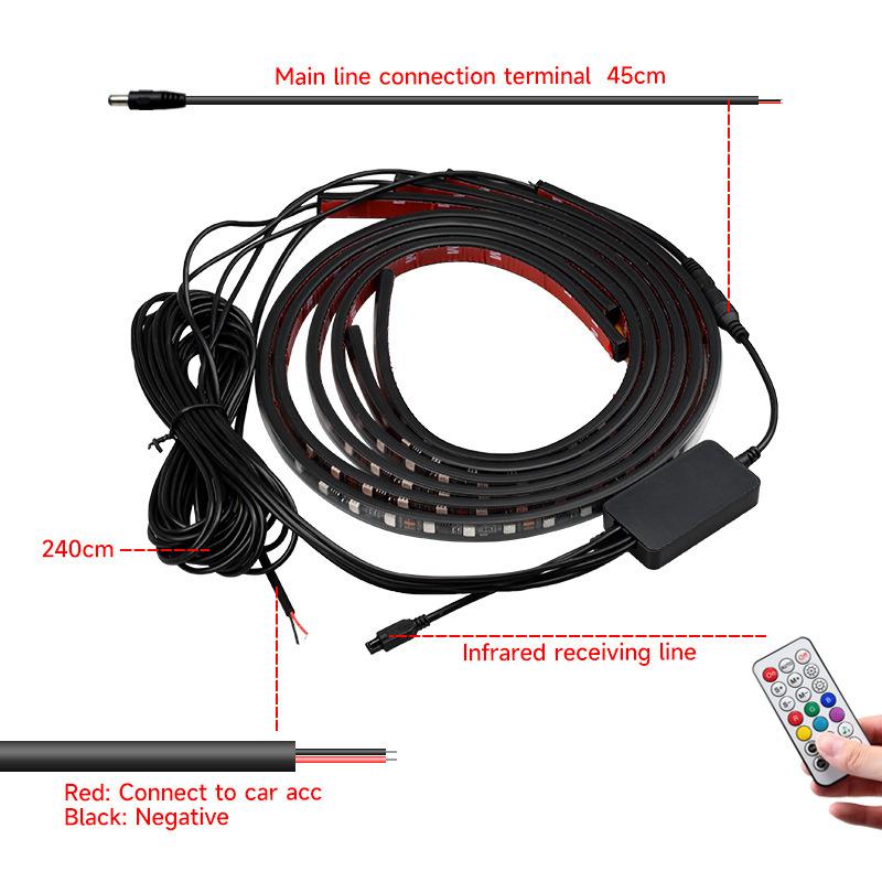 Wireless APP Remote Controls RGB Automotive Neon Kits External Chassis Atmosphere Lights 4 In 1 Fiber Optic Light Strips for All Vehicle Types