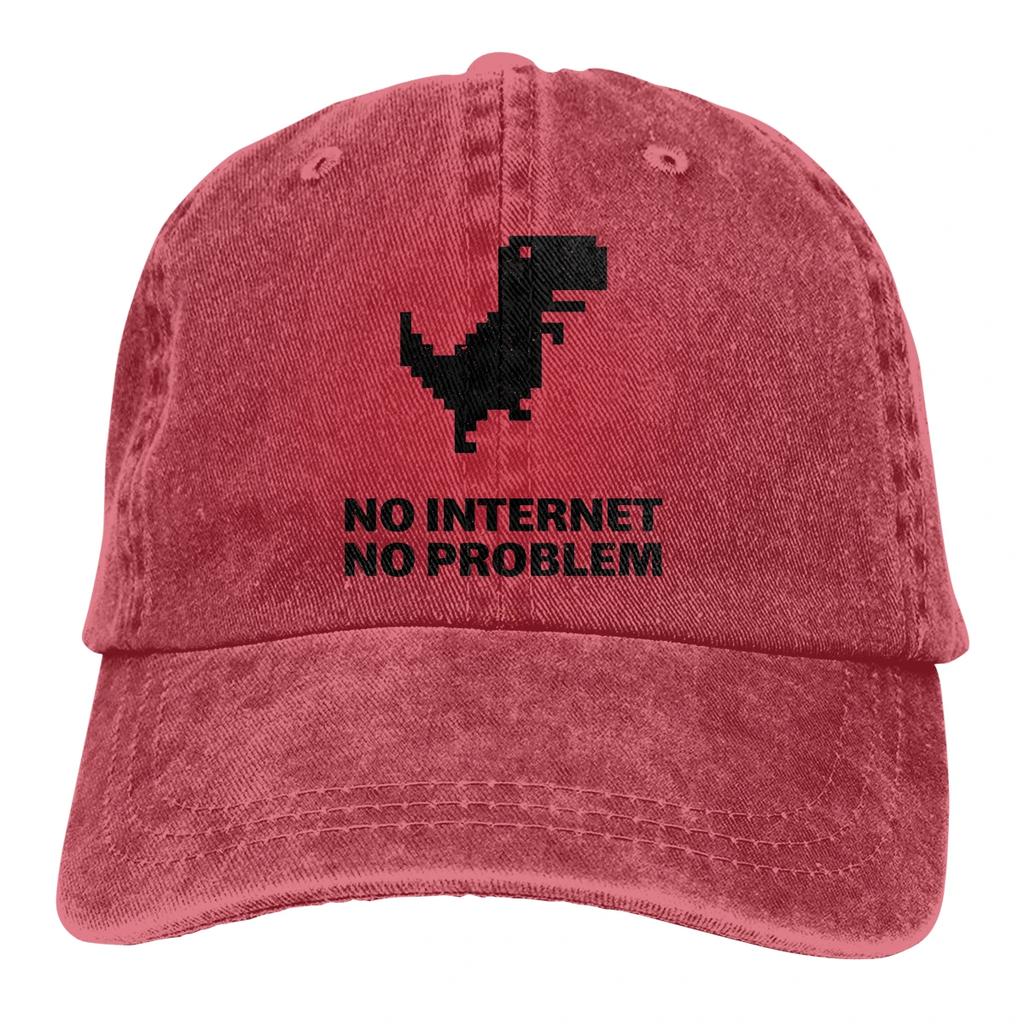 Adjustable Solid Color Baseball Cap NO INTERNET Washed Cotton Trex Cactus Offline Funny Games Sports Woman Hat