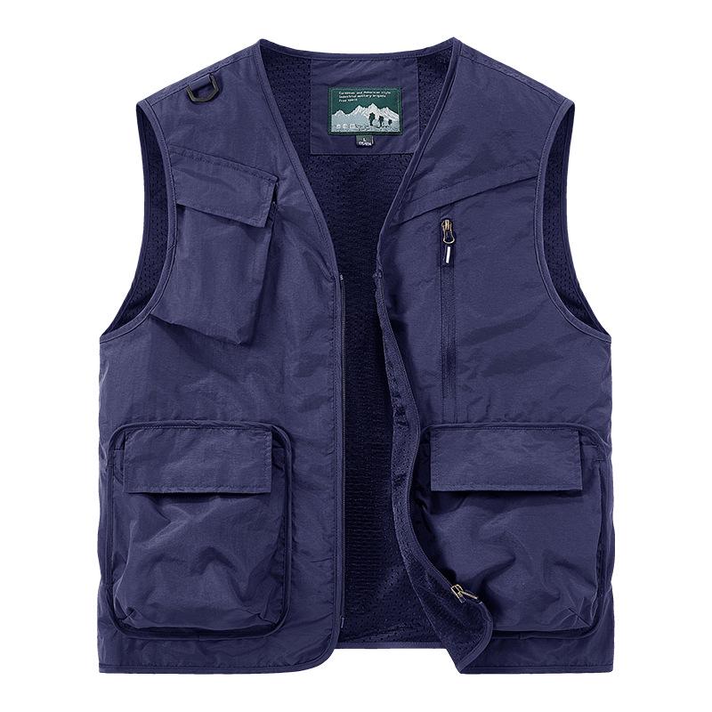 Vestă bărbătească fără mâneci cu buzunare multiple, pentru activități în aer liber, pentru toate anotimpurile, croială lejeră, mărime mare