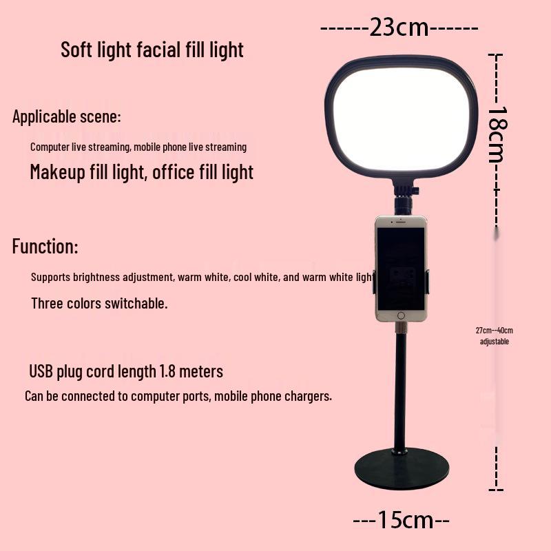 Live Streaming LED Beauty Light with Phone Stand (Desktop)