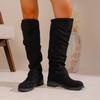 Übergrößen Stiefel mit Schaft für Damen,Faltenstiefel mit Blockabsatz für Damen