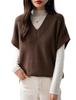 Women's V-neck Ribbed Wool Sweater Vest - Sleeveless, Loose Fit for Autumn/Winter.