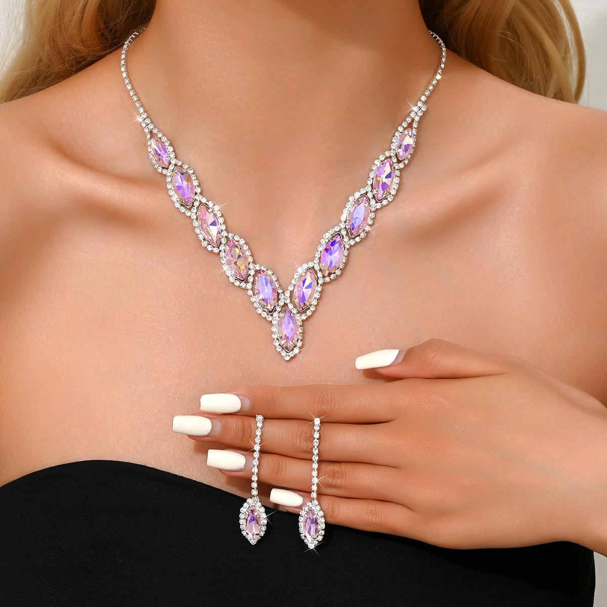 

3PC Женская мода медная инкрустированная цепь-коготь серия кристалл ожерелье серьги комплект ювелирных изделий свадьба банкет вечеринка праздничный подарок