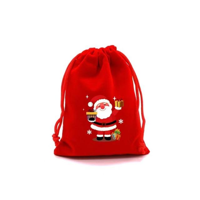 Christmas Red Green Velvet Drawstring Bags Bulk Candy Biscuit Pouch for Party Favors, Gift Giving & Holiday Decoration Supplies
