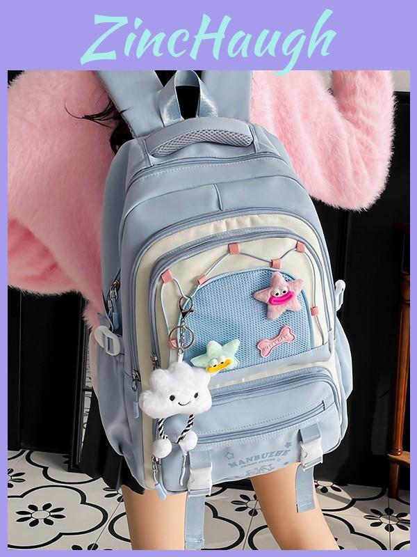 Cute Clear Blue Backpack With Padded Shoulder Straps For Middle School Students